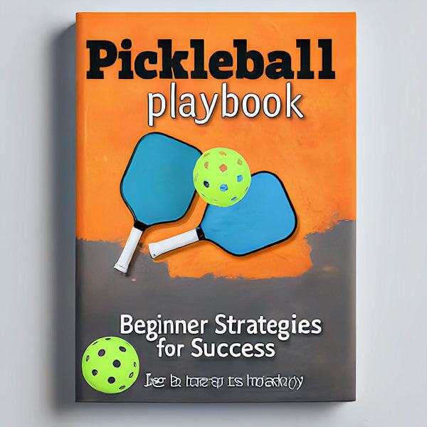 Pickleball Playbook: Beginner Strategies for Success book cover featuring pickleball paddles and balls.