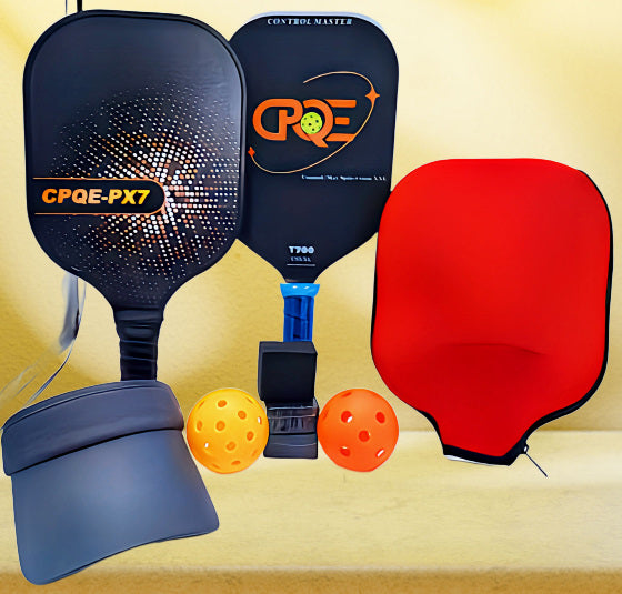 "Bundle F": Dominate Pickleball: CPQE UniCore T700 Carbon Fiber Paddle Set with Extra Paddle, Eraser, Grip Tape, and Pro Balls