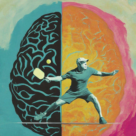 Pickleball player illustration highlighting the connection between pickleball and mental health.