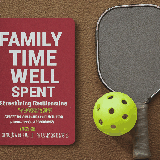 Family Fun Time Well Spent" alongside a pickleball paddle and ball on a brown background.