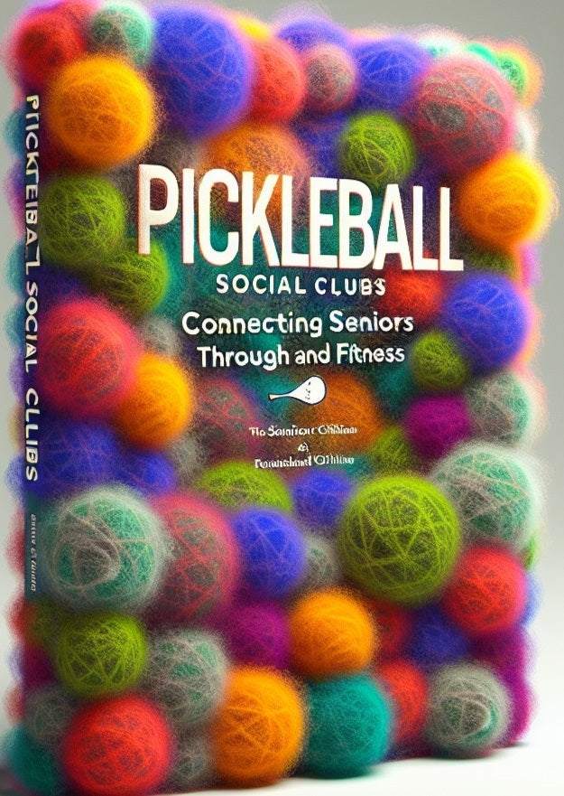 Pickleball Social Clubs ebook cover with colorful balls, promoting senior fitness and social connection.