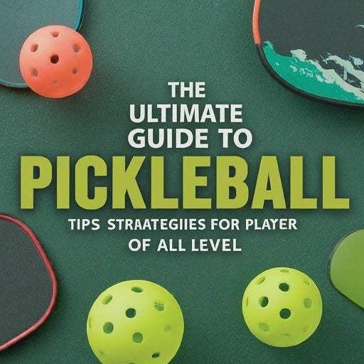 The Ultimate Guide to Pickleball book cover with paddles and balls.